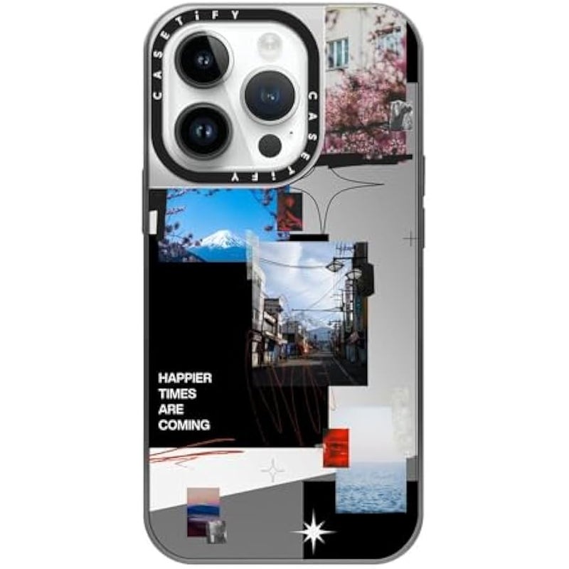 Casetify Mirror Case for iPhone 14 Pro Compatible with Magsafe - Happier Times are Coming - Silver on Silver - Image 1