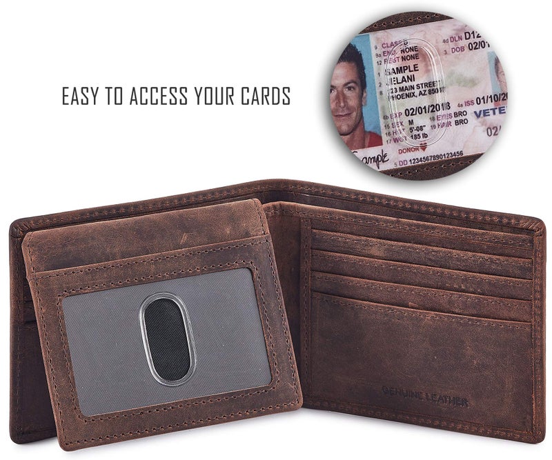 Cochoa Wallet for Men's RFID Blocking Real Leather Bifold Stylish 2 ID Window in Gift Box (CRAZY HORSE, COGNAC) - Image 2