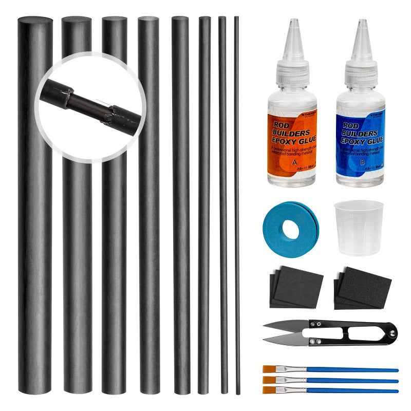 THKFISH Fishing Rod Repair Kit with Carbon Fiber Sticks Rod Tips Repair kit Rod Eyelet Replacement kit Pole Repair Kit Complete for Rod Building Supplies - Image 1
