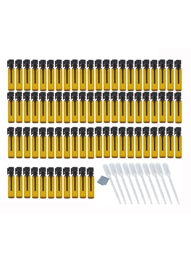 ELFENSTALL - Portable 100Pieces 1Ml 1 4 Dram Amber Mini Glass Bottle 1Cc Vial Small Essential Oil Perfume Diy Liquid Sample Bottle For Travel Makeup Party Friend Sample Free 10Pieces 0.5Ml Dropper Pipette - Image 1