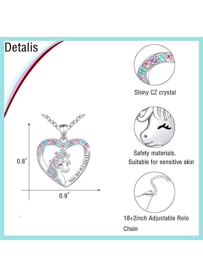 Luckilemon Magical Necklace for Girls Crystal Heart Pendant Unicorn Necklaces Jewelry Gifts for Girls Daughter Granddaughter Niece Birthday - Image 2