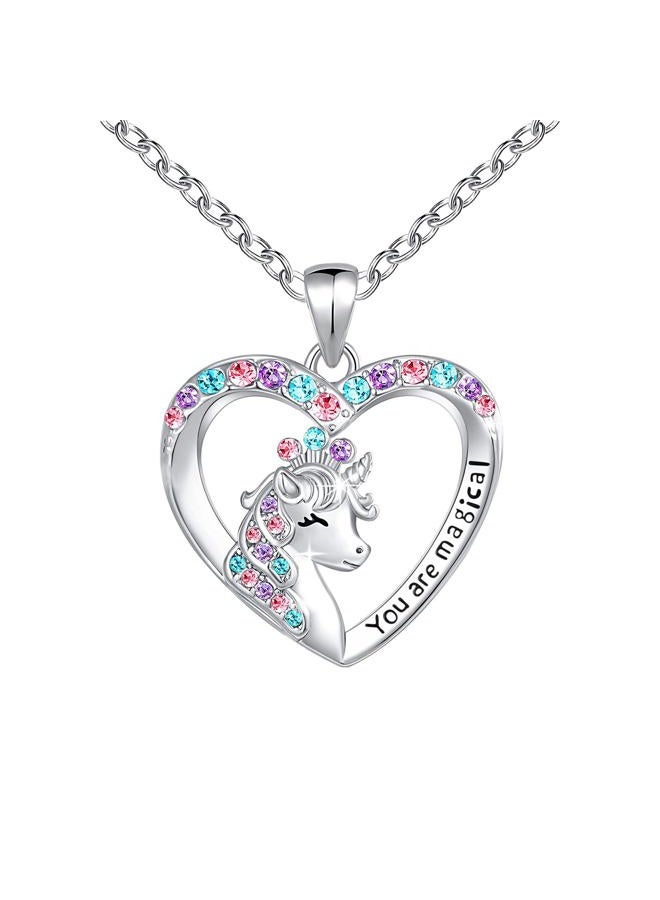 Luckilemon Magical Necklace for Girls Crystal Heart Pendant Unicorn Necklaces Jewelry Gifts for Girls Daughter Granddaughter Niece Birthday - Image 1