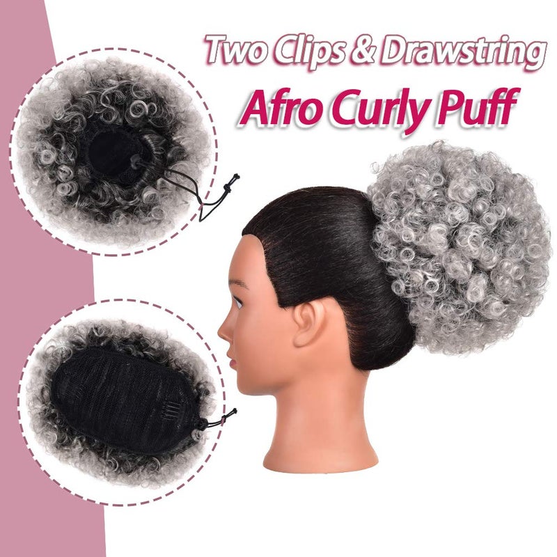 rosmile Afro Puff Drawstring Ponytail Extension for Black Women, Premium Ombre Gray #1BT0906 80 Gram Short Synthetic Afro Puff Ponytail for Natural Hair, Clip On Kinky Drawstring Curly Ponytail Bun - Image 4