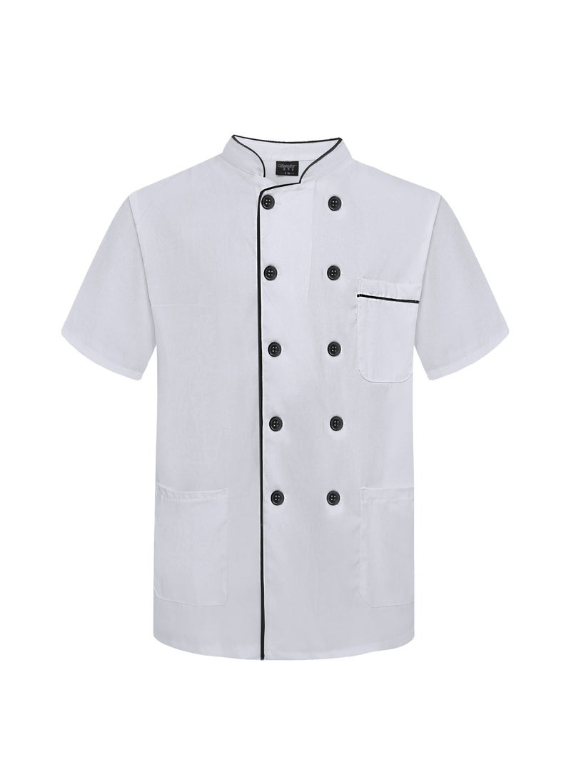 NIBEMINENT Unisex Chef Uniform Professional Chef Uniform with Stand Collar  Sleeves Double Breasted Design for Restaurant for Men 