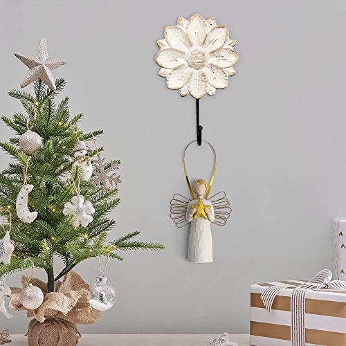 dwellington Decorative Boho Flower Towel Hooks, White Distressed Wood Hanging Hooks, Farmhouse Boho Coat Rack Hooks for Hanging Things, Towels, Purse - Image 5