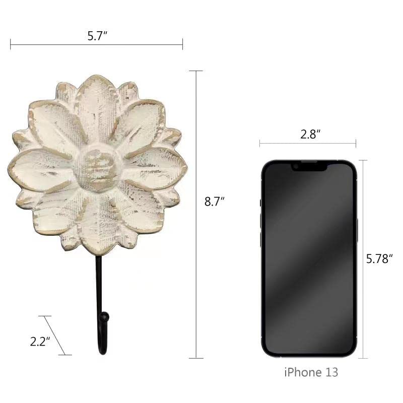 dwellington Decorative Boho Flower Towel Hooks, White Distressed Wood Hanging Hooks, Farmhouse Boho Coat Rack Hooks for Hanging Things, Towels, Purse - Image 3