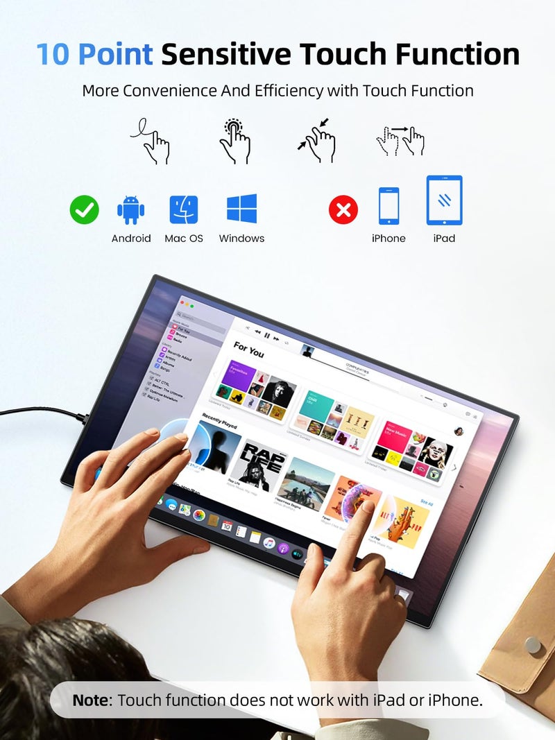 UPERFECT 15.6" Touchscreen Portable Monitor | 1080P IPS Matte Screen, Ultra-Thin Travel Monitor with Adjustable Stand | HDMI USB-C External Display for Laptop, Phone, Mini Host, Game Console - Image 2