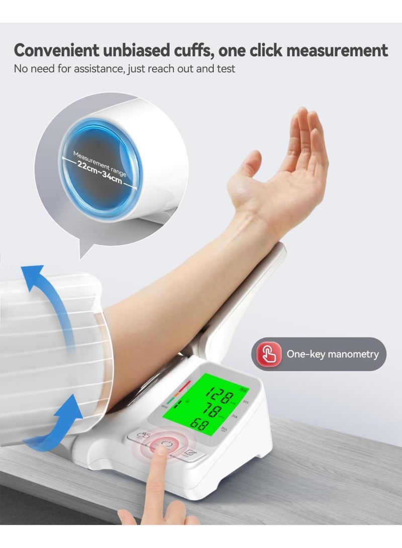 BlueFire Large Backlit Screen Automatic Upper Arm Blood Pressure Monitor – Professional Home BP Machine with Voice Broadcast, 2-User Mode, 99 Memory Storage, Fast 5s Reading, No-Tie Cuff & Mobile Boom Design (White) - Image 3