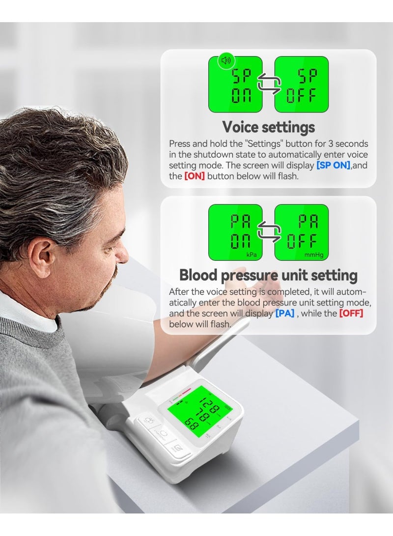 BlueFire Large Backlit Screen Automatic Upper Arm Blood Pressure Monitor – Professional Home BP Machine with Voice Broadcast, 2-User Mode, 99 Memory Storage, Fast 5s Reading, No-Tie Cuff & Mobile Boom Design (White) - Image 5