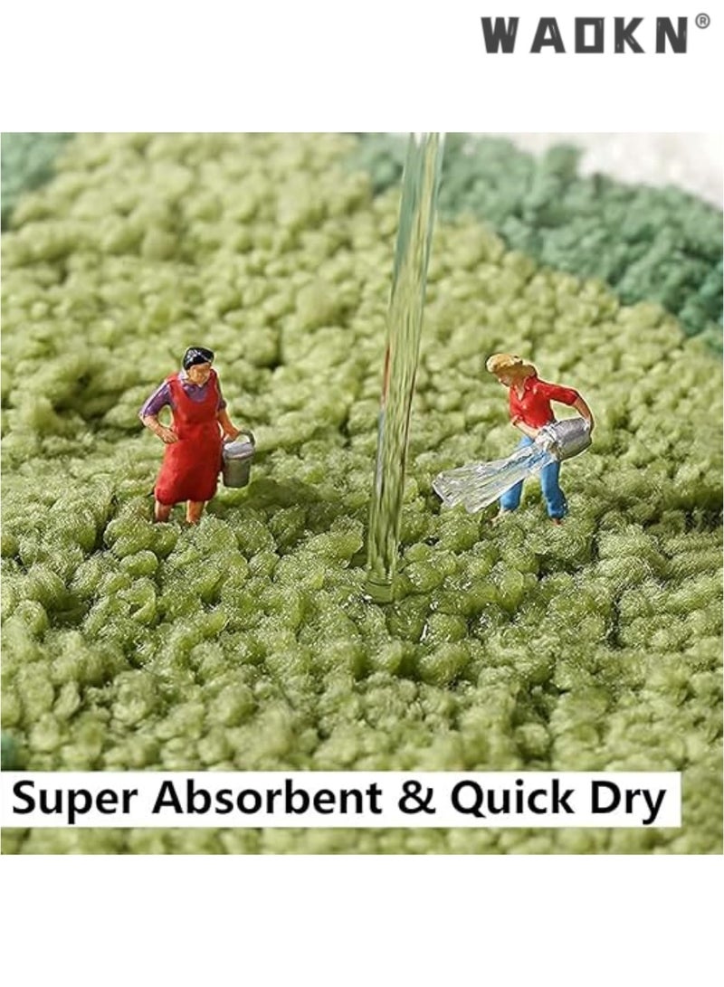 WAOKN Non-Slip Bath Mat, 50 x 80 cm Green Leaf Bathroom Floor Mat Super Soft and Water Absorbent, Machine Washable Microfiber Bathroom Rug for Bathroom, Shower, Bedroom, Kitchen, Doorway - Image 3