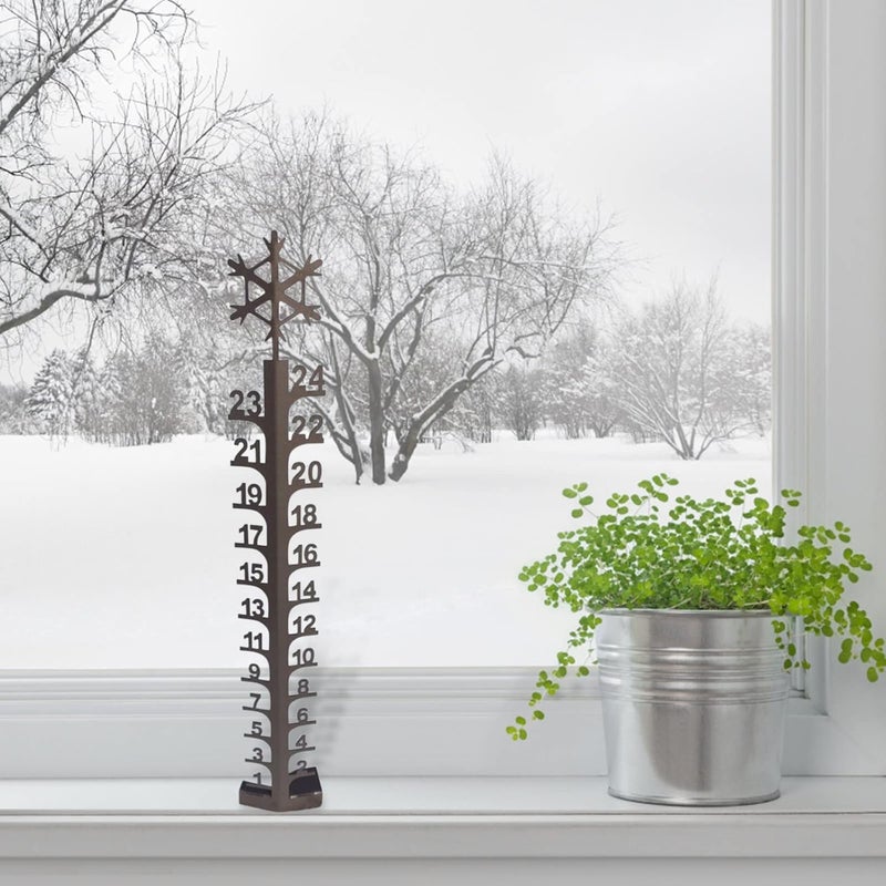 comfrt Snowflake Snow Gauge Outdoor, Snowflake Snow Gauge Measuring Gauge, Metal Snow Gauge Yard Stake For Yard, Christmas Rain Gauge Outdoor Decoration Gift, Brown - Image 1