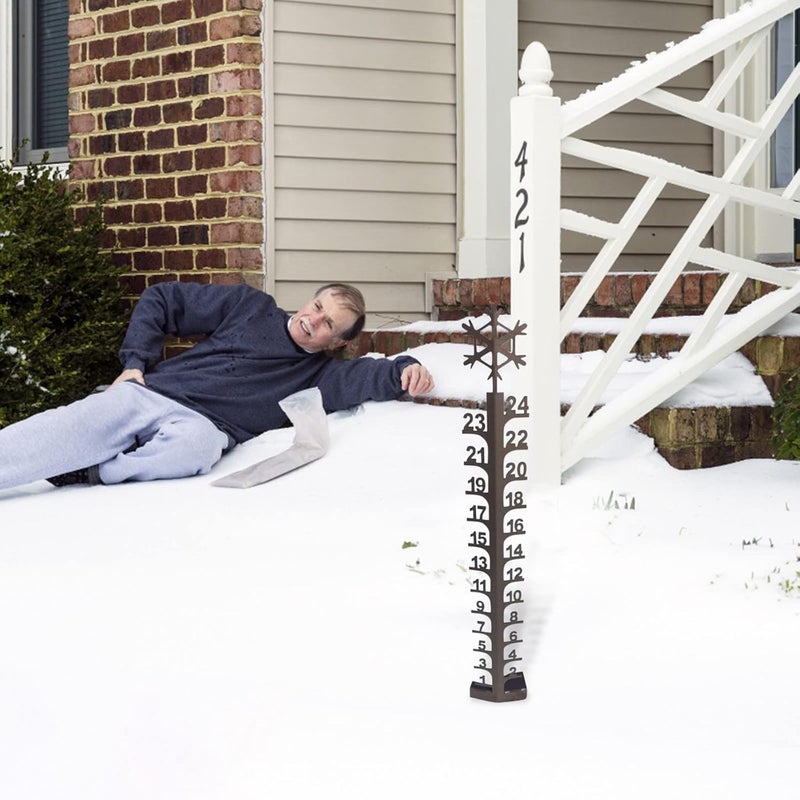 comfrt Snowflake Snow Gauge Outdoor, Snowflake Snow Gauge Measuring Gauge, Metal Snow Gauge Yard Stake For Yard, Christmas Rain Gauge Outdoor Decoration Gift, Brown - Image 3