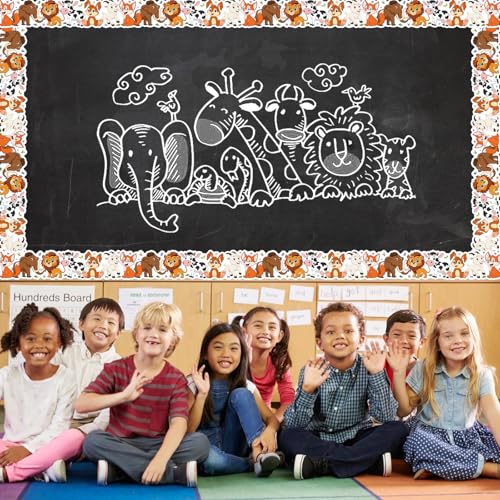 Leezead 65.6Ft Jungle Animals Bulletin Board Borders, Cute Jungle Farm Animal Theme Die Cut Trim Border Roll Lion Rhino Fox Bulletin Board Trim for Home Office Back to School Classroom Chalkboard Wall Decor - Image 5