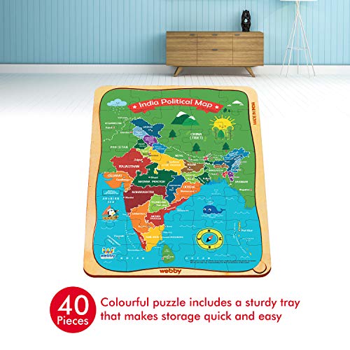Webby India Map Wooden Jigsaw Puzzle for 5 Years and Above Boys & Girls, 40 pieces - Image 2