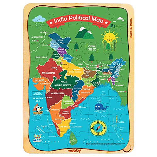 Webby India Map Wooden Jigsaw Puzzle for 5 Years and Above Boys & Girls, 40 pieces - Image 1