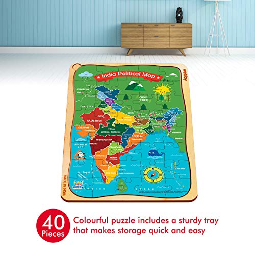 Webby India Map Wooden Jigsaw Puzzle for 5 Years and Above Boys & Girls, 40 pieces - Image 4