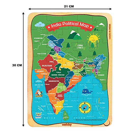 Webby India Map Wooden Jigsaw Puzzle for 5 Years and Above Boys & Girls, 40 pieces - Image 5