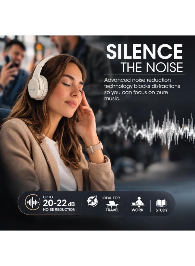 Xcell HS315-ANC Active Noise Cancelling Wireless Headphones | 20 Hours Playback | 40mm Dynamic Drivers | Foldable Design | Type-C Charging | Hands-Free Calling | 200 Hours Standby- Beige - Image 3
