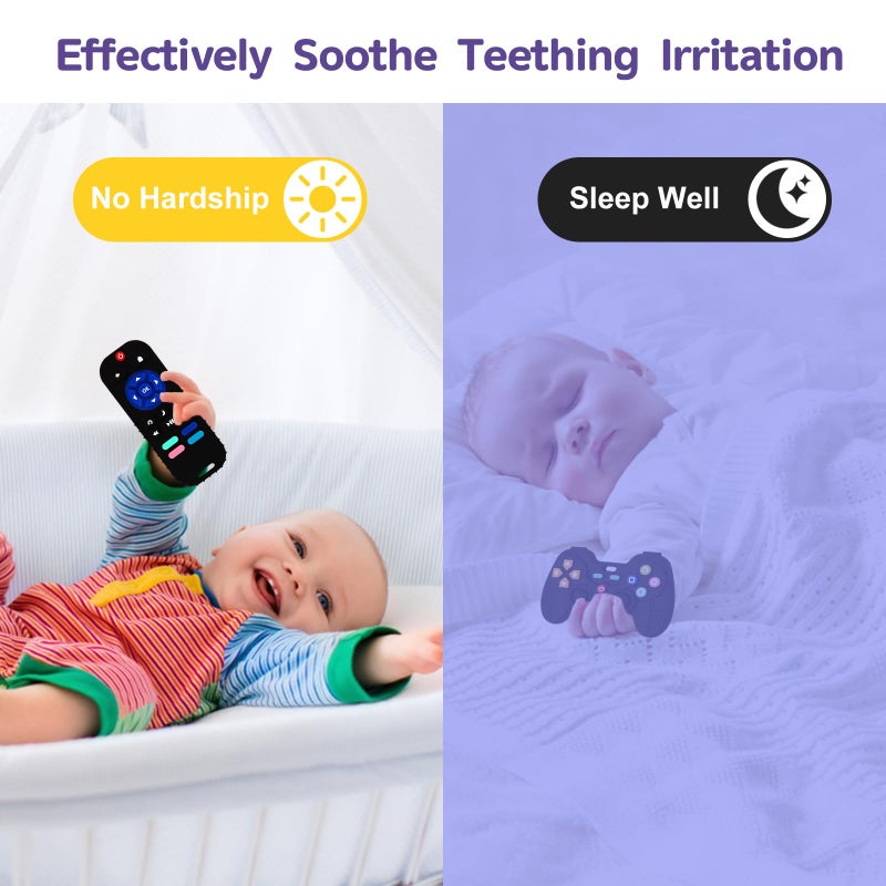 Hooku 2 Pack Silicone Teething Toys for Babies 0-6 Months, Teethers for Babies 6-12 Months, Remote Teether for Baby, Sensory Toys for Babies, Baby Chew Toys - Image 3