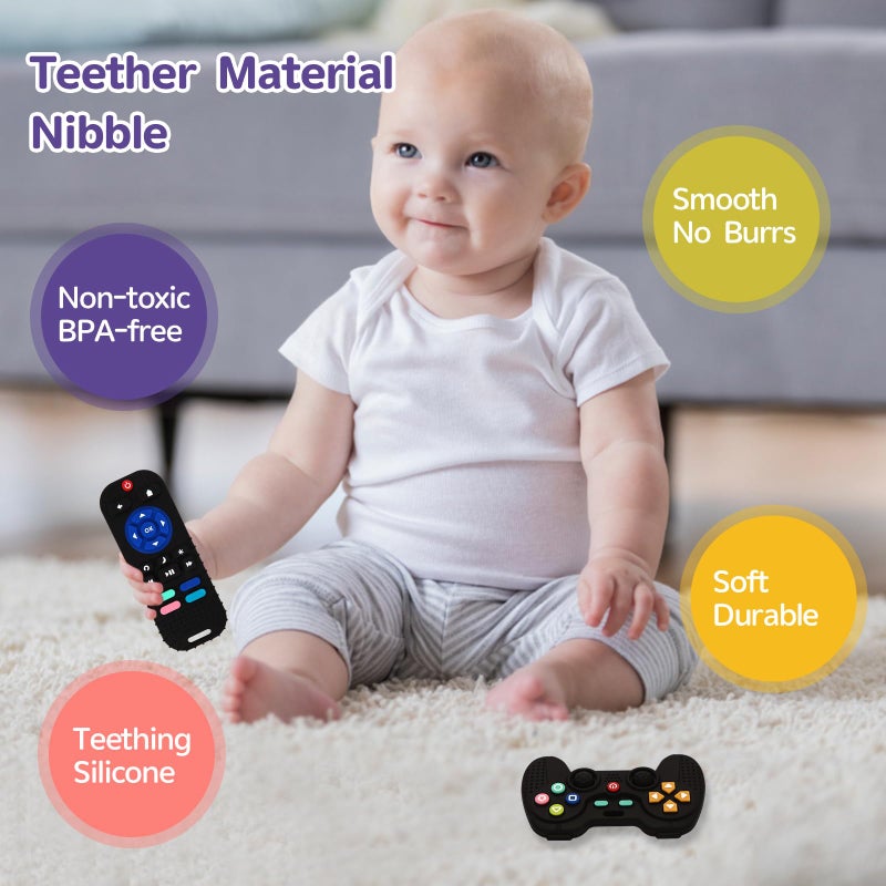 Hooku 2 Pack Silicone Teething Toys for Babies 0-6 Months, Teethers for Babies 6-12 Months, Remote Teether for Baby, Sensory Toys for Babies, Baby Chew Toys - Image 2