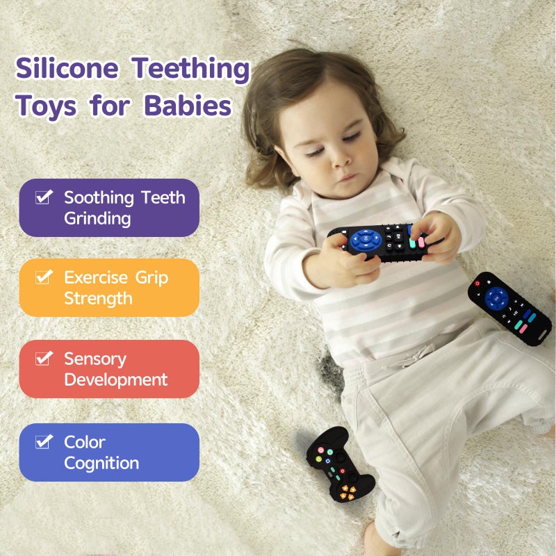 Hooku 2 Pack Silicone Teething Toys for Babies 0-6 Months, Teethers for Babies 6-12 Months, Remote Teether for Baby, Sensory Toys for Babies, Baby Chew Toys - Image 4