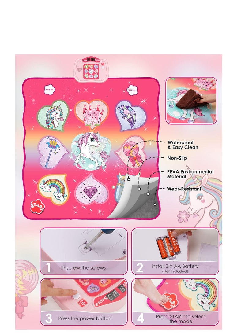 Excefore Unicorn Dance Mat Toys, Dance Musical Play Mat with 5 Game Modes& 8 Built-in Songs, Play Mat with LED Lights, Adjustable Volume, Suitable for 3 -6+ Year Old Girl Kid  - Image 4