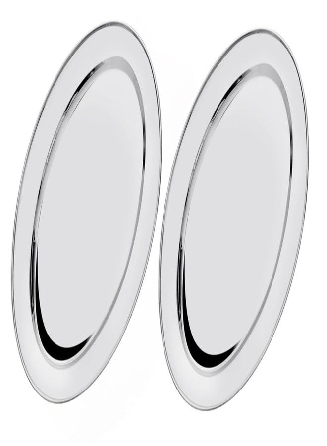 Soro Essentials- 18" x 12" Stainless Steel Oval Serving Platter 7mm Thickness Set of 2- Heavy Weight Serving Tray Party Food Display Tray Ideal for Serving Appetizer Charcuterie Food Snack Dessert - Image 1