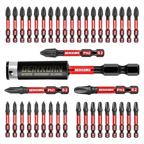 GEINXURN Anti-slip Hex Impact Tough Magnetic Screwdriver Bits Set 2 in. PH1/PH2/PH3 Insert Driver Bits,40Pack 1/4 Inch Hex Shank Phillips Cross Screwdriver Bits Set with 1Pcs Impact Bit Holder - Image 1