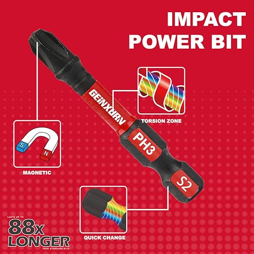 GEINXURN Anti-slip Hex Impact Tough Magnetic Screwdriver Bits Set 2 in. PH1/PH2/PH3 Insert Driver Bits,40Pack 1/4 Inch Hex Shank Phillips Cross Screwdriver Bits Set with 1Pcs Impact Bit Holder - Image 4