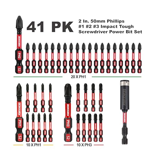 GEINXURN Anti-slip Hex Impact Tough Magnetic Screwdriver Bits Set 2 in. PH1/PH2/PH3 Insert Driver Bits,40Pack 1/4 Inch Hex Shank Phillips Cross Screwdriver Bits Set with 1Pcs Impact Bit Holder - Image 2