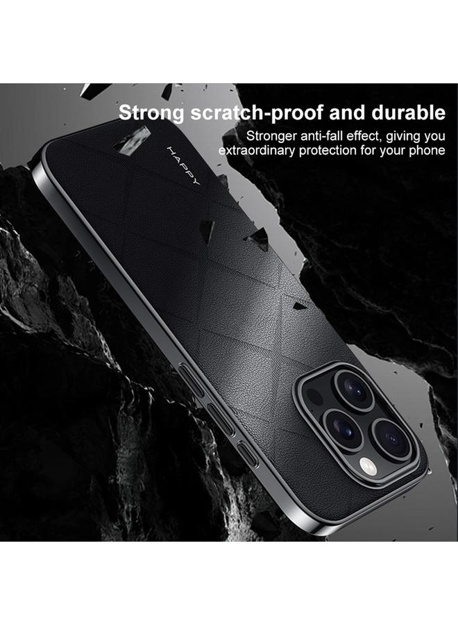 S-TOP Case For iPhone 16 Pro Max Plain Leather PC Phone Case - Image 5