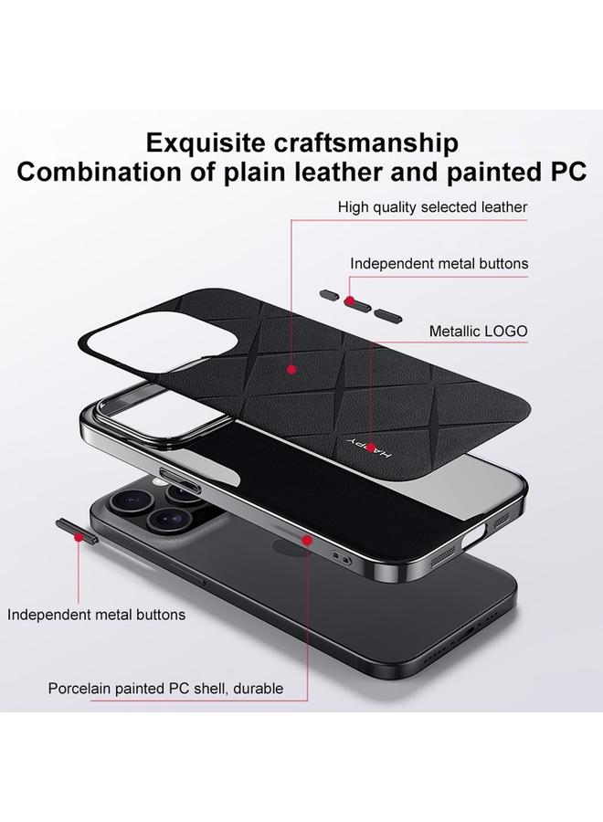 S-TOP Case For iPhone 16 Pro Max Plain Leather PC Phone Case - Image 3