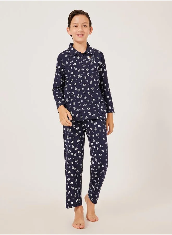 ستايلي All-Over Daisy Print Long Sleeve Shirt and Pyjama Set