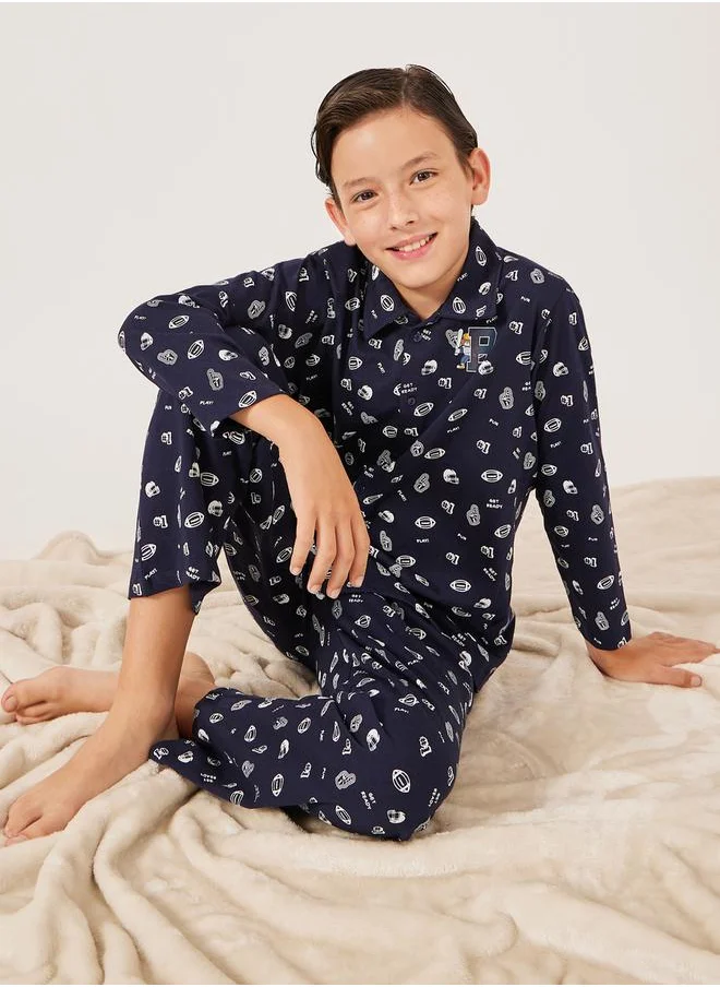 ستايلي All-Over Daisy Print Long Sleeve Shirt and Pyjama Set