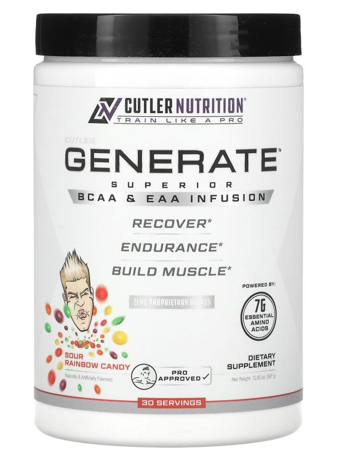 Cutler Nutrition Generate Superior BCAA & EAA Infusion Sour Rainbow Candy 12.95 oz (367 g) 