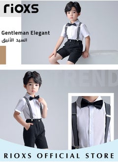 RIOXS Kids Boys 4pcs Formal Dresswear Gentleman Suits Set Ceremony Clothing Set with Short Sleeves Shirt Bowtie Pants and Suspender for Party Wedding Performance and Formal Occasions  - Image 5