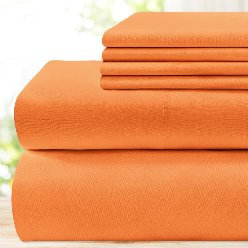 BYSURE مجموعة صفائح السرير 6 قطع (مشمش برتقالي كامل) - فاخرة فاخرة Super 1800 Thread Count 100 ٪ صفائح ميكروفيات 100 ٪ - Image 1
