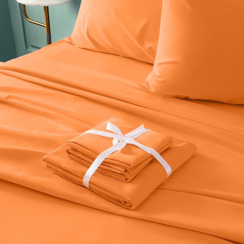 BYSURE مجموعة صفائح السرير 6 قطع (مشمش برتقالي كامل) - فاخرة فاخرة Super 1800 Thread Count 100 ٪ صفائح ميكروفيات 100 ٪ - Image 4