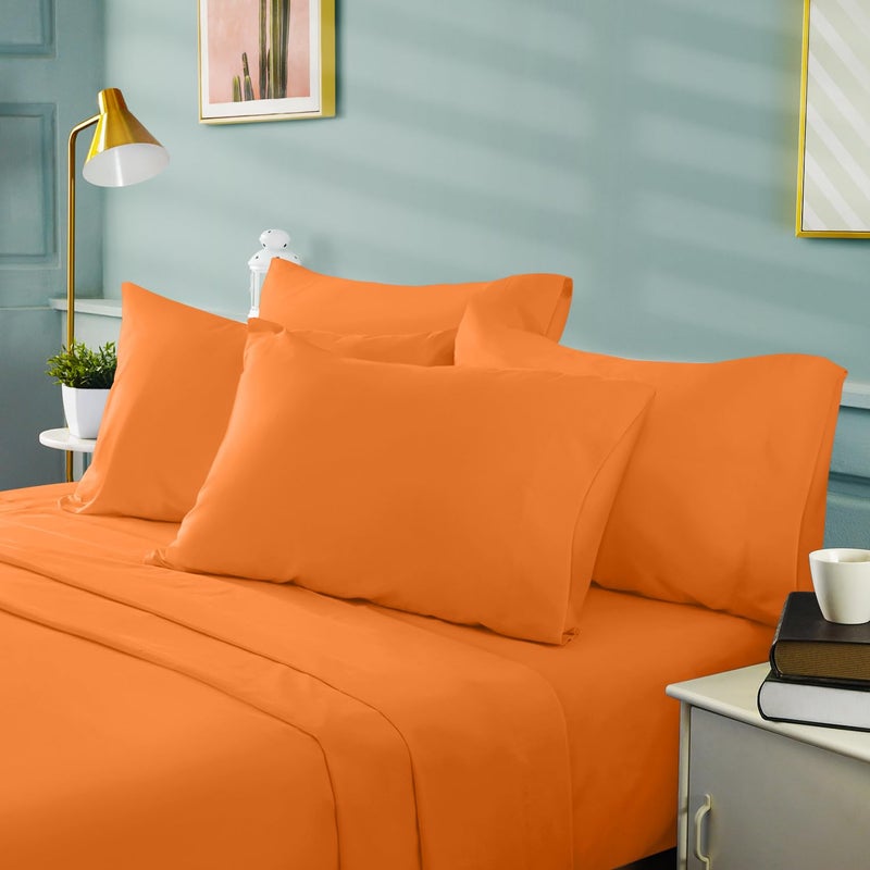 BYSURE مجموعة صفائح السرير 6 قطع (مشمش برتقالي كامل) - فاخرة فاخرة Super 1800 Thread Count 100 ٪ صفائح ميكروفيات 100 ٪ - Image 2