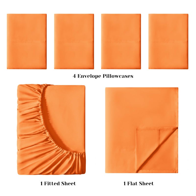 BYSURE مجموعة صفائح السرير 6 قطع (مشمش برتقالي كامل) - فاخرة فاخرة Super 1800 Thread Count 100 ٪ صفائح ميكروفيات 100 ٪ - Image 3