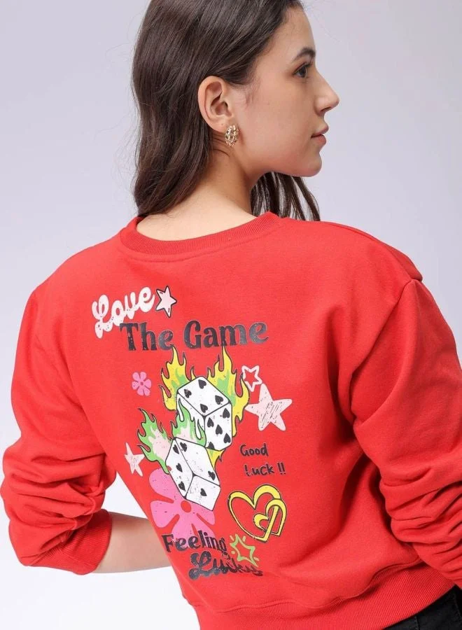 Freehand Women Regular Fit Graphic Printed Crew Neck Long Sleeve Crewneck Sweatshirt