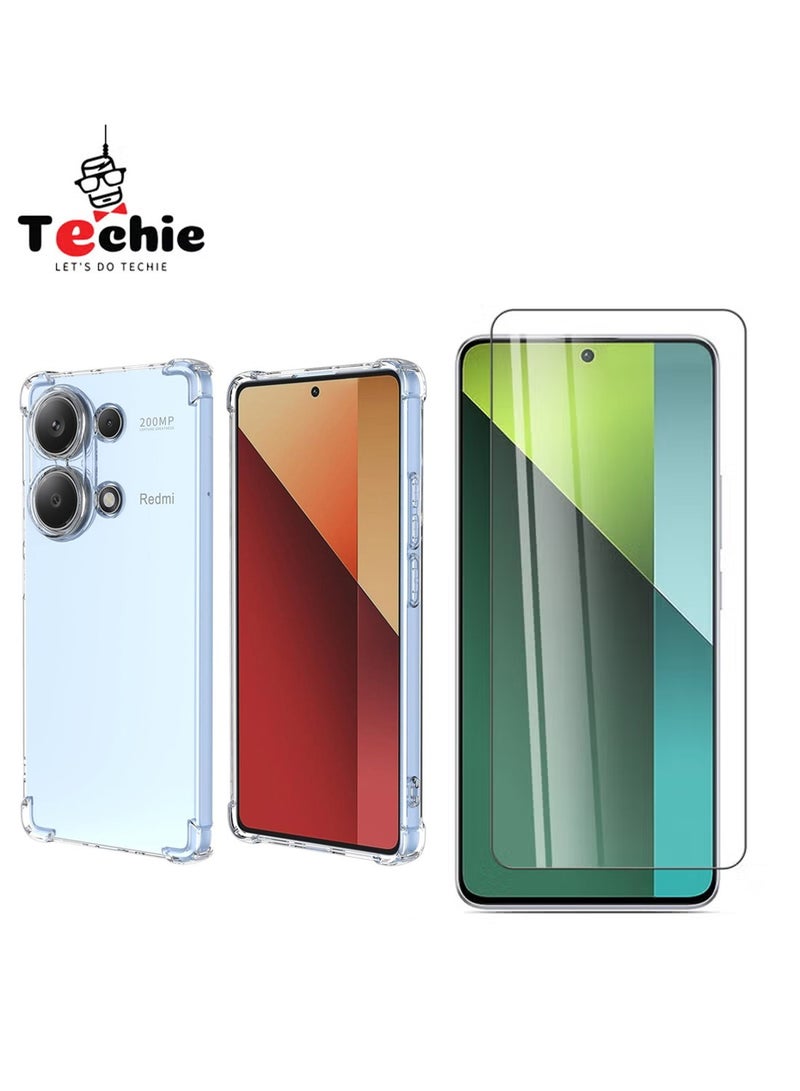 Techie Redmi Note 13 Pro 4G Case and Screen Protector Combo Pack 2 in 1 - Transparent TPU Bumper Case with HD Tempered Glass Screen Protector - Image 1