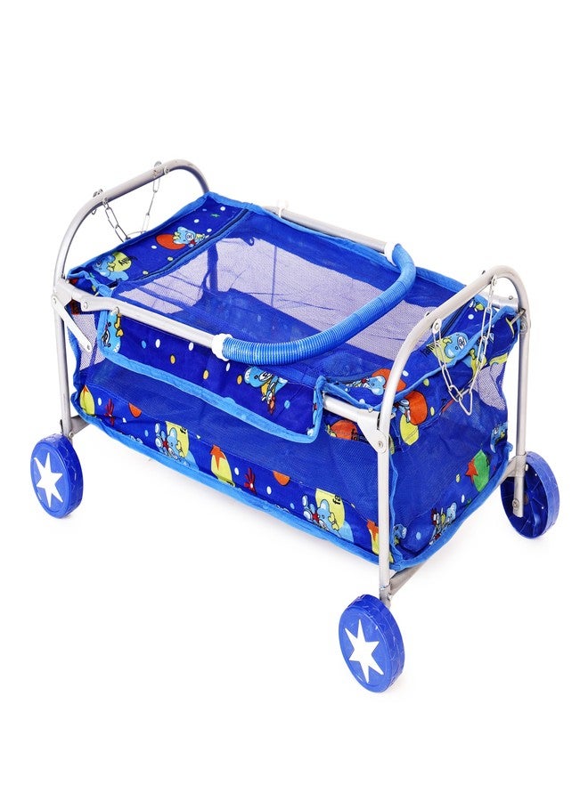 Dharmsaar Premium Blue New Born Baby Cradle with Swing & Mosquito Net, Wheels Safety Belt with Lock, Polypropylene & Mild Steel, Cradle with Wheel - Image 4