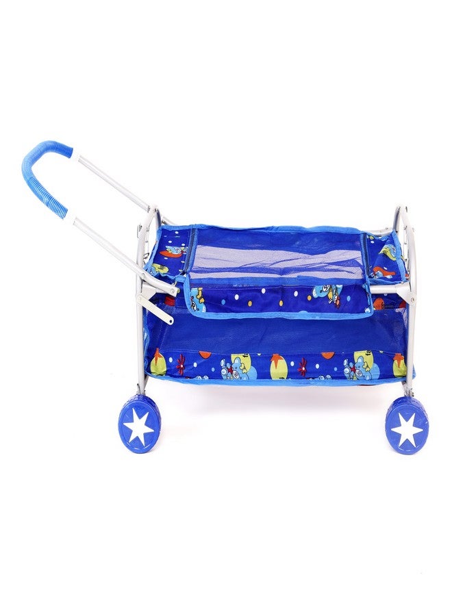 Dharmsaar Premium Blue New Born Baby Cradle with Swing & Mosquito Net, Wheels Safety Belt with Lock, Polypropylene & Mild Steel, Cradle with Wheel - Image 3