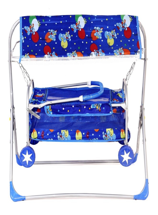 Dharmsaar Premium Blue New Born Baby Cradle with Swing & Mosquito Net, Wheels Safety Belt with Lock, Polypropylene & Mild Steel, Cradle with Wheel - Image 2
