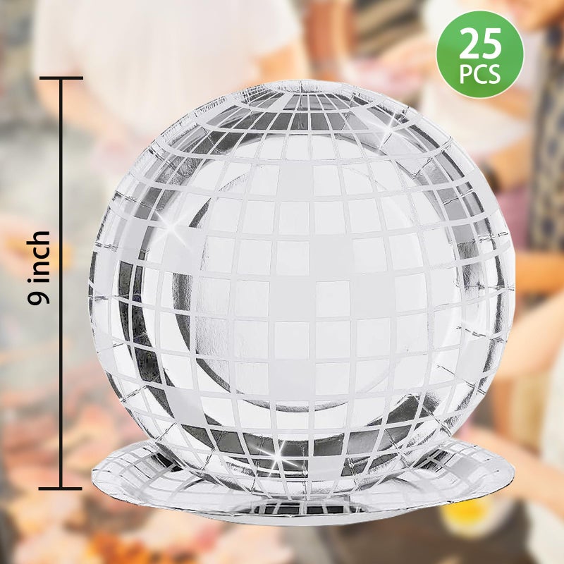 FunisFun Disco Plates 25P Disposable Disco Ball Plates for 70s Disco Party Decorations Wedding Birthday Bachelorette Party 9" - Image 3