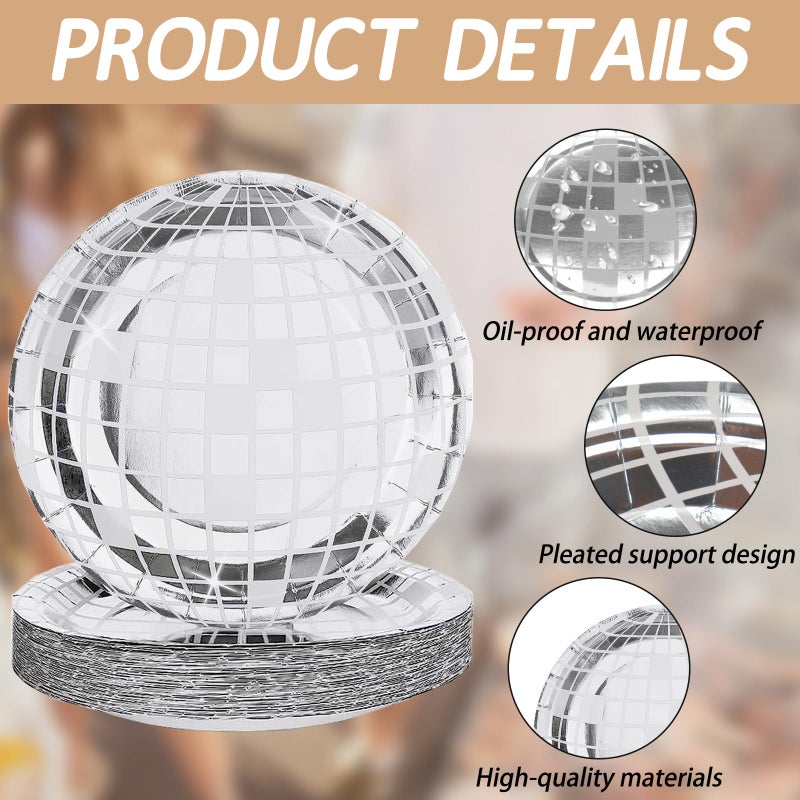 FunisFun Disco Plates 25P Disposable Disco Ball Plates for 70s Disco Party Decorations Wedding Birthday Bachelorette Party 9" - Image 2
