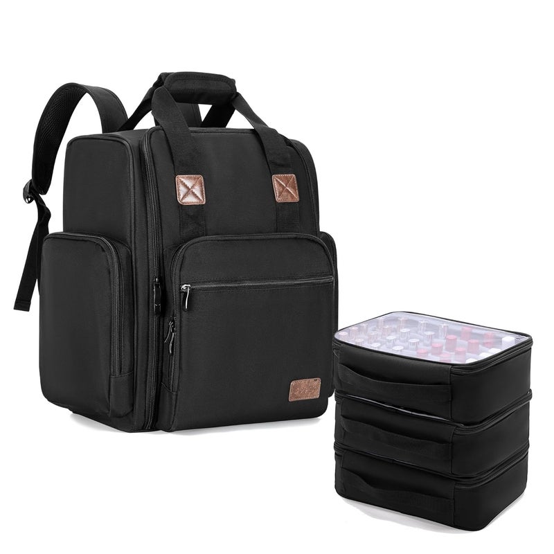 BAFASO Nail Polish Organizer Backpack Holds 84 Bottles (15ml - 0.5fl.oz) and a Nail Lamp, Nail Polish Backpack with 3 Removable Pouches and Multiple Tools Storage Pockets (Patented), Black