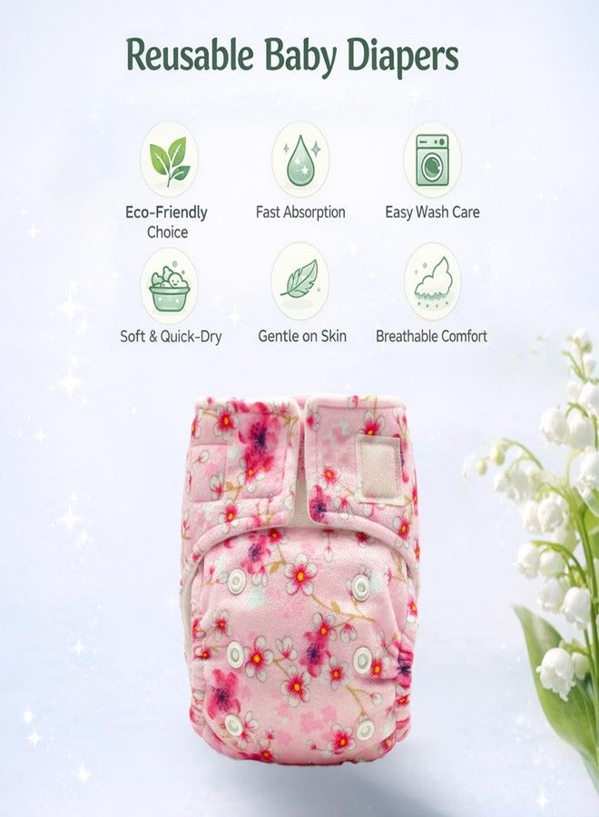 SNUGKINS Newborn Bliss Diapers for Newborn Babies (2.5-7kg) | Washable & Reusable | 1 Cloth Diaper, 1 Wet-Free Organic Cotton Prefold & 1 Booster Pad | Sakura - Image 3
