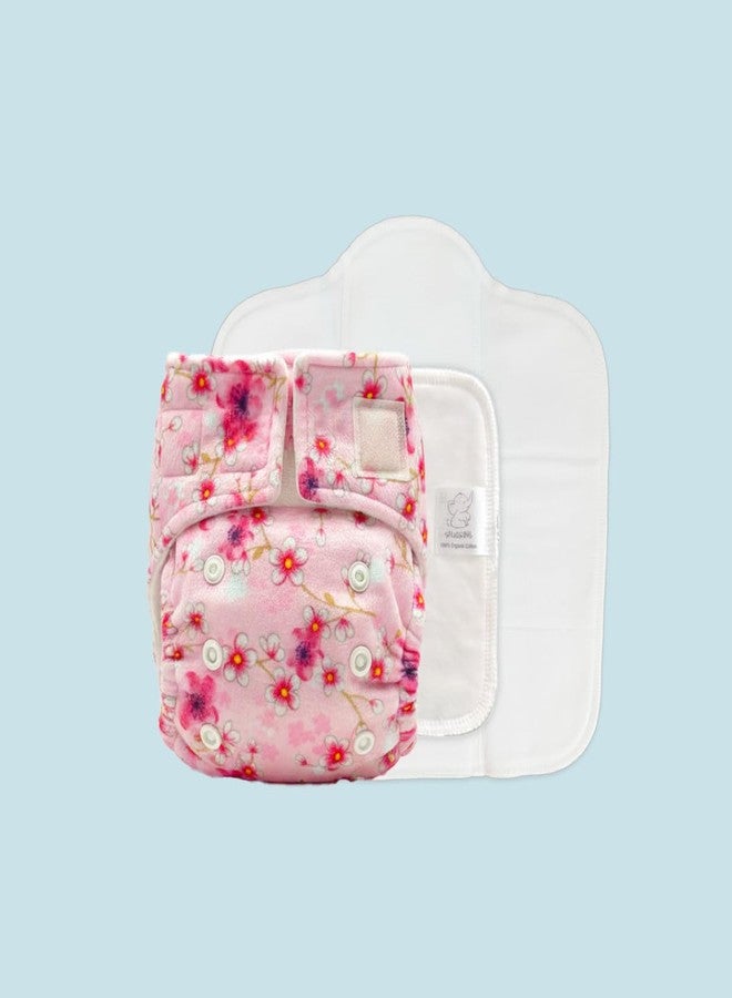 SNUGKINS Newborn Bliss Diapers for Newborn Babies (2.5-7kg) | Washable & Reusable | 1 Cloth Diaper, 1 Wet-Free Organic Cotton Prefold & 1 Booster Pad | Sakura - Image 2